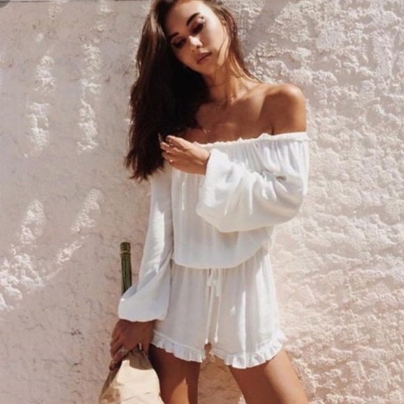 Brandy Melville Pants - Brandy Melville White Off the Shoulder Romper